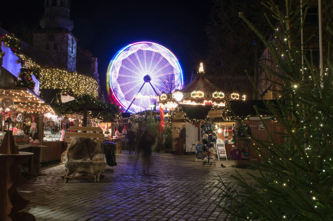 People waiting for mulled wine at a Danish Christmas market