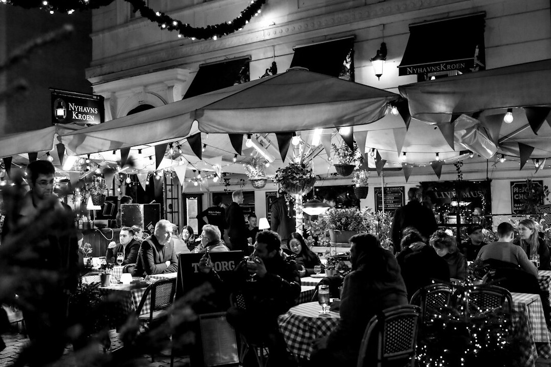 Shoppers queuing at a Danish Christmas market stall